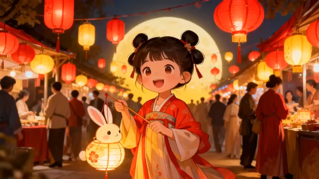  元宵灯会兔子灯女孩3059#横屏 	 