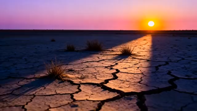 干旱土地夕阳自然风光1106#横