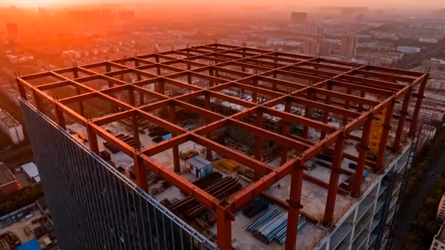 高层建筑钢结构施工航拍素材3119#横