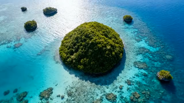 俯瞰海洋中的绿植小岛2811#横