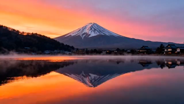 富士山日出湖景风光4308#横