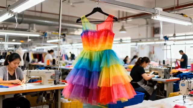 服装厂内工人制作彩色连衣裙2548#横屏 
