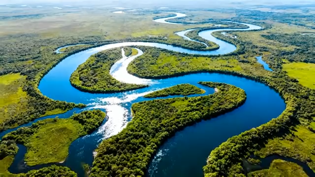 俯瞰蜿蜒河流与湿地风光1607#横