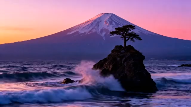 富士山海边日落风景4265#横屏 