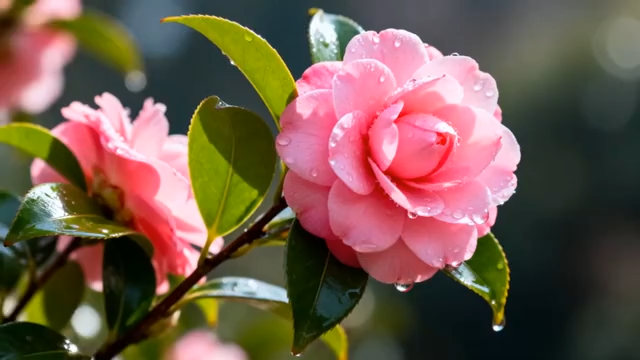 粉色山茶花微距特写4628#横屏 