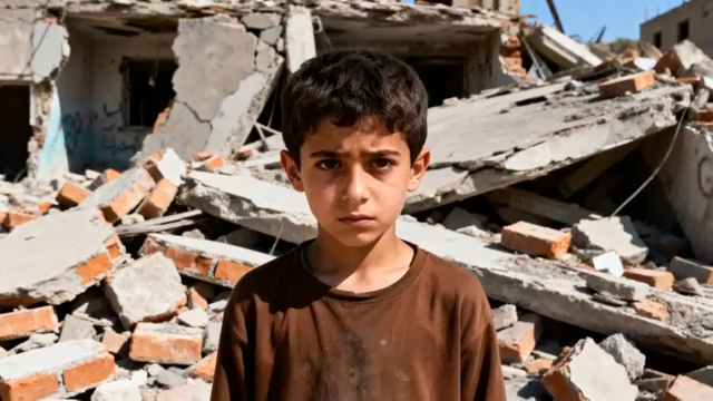 废墟前的男孩124#横屏 