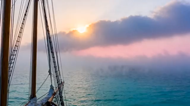 帆船海面日落景象3657#横