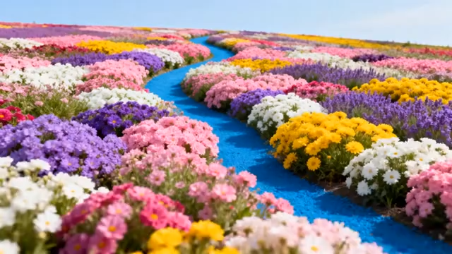 多彩花海中的蓝色小径1934#横屏 