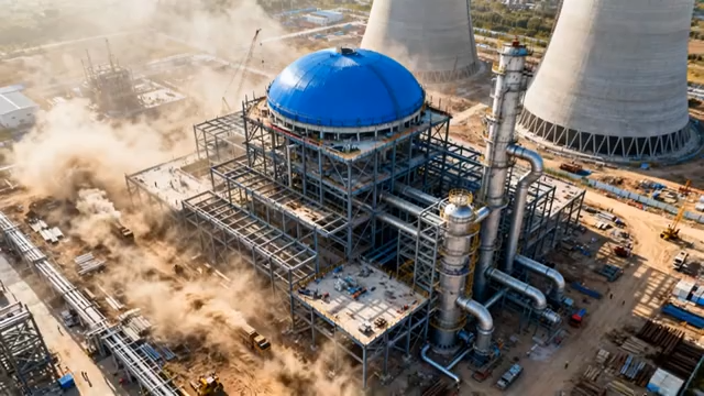 发电厂建设施工现场航拍3501#横