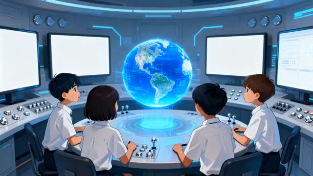 儿童观察虚拟地球科技场景1666#横