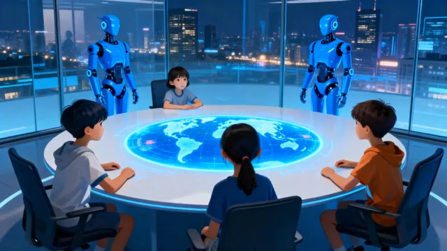儿童与机器人圆桌互动场景5344#横