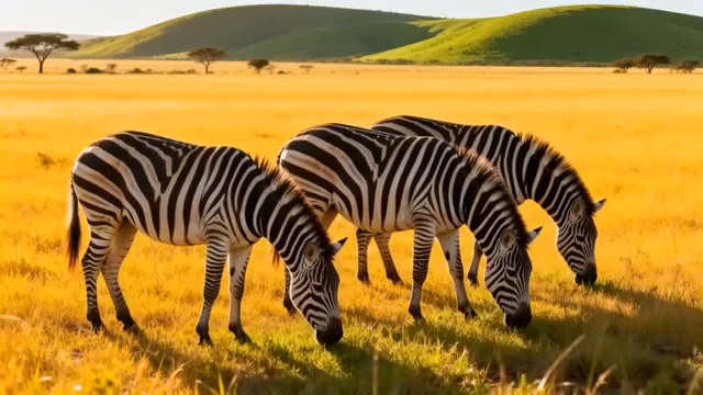 非洲草原斑马吃草场景1499#横屏 