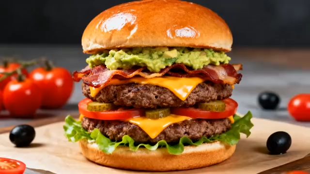 多层美味牛肉汉堡特写5260#横