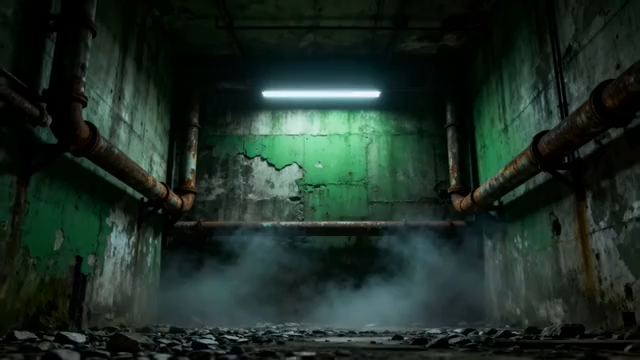 废弃房间内管道与烟雾场景4886#横