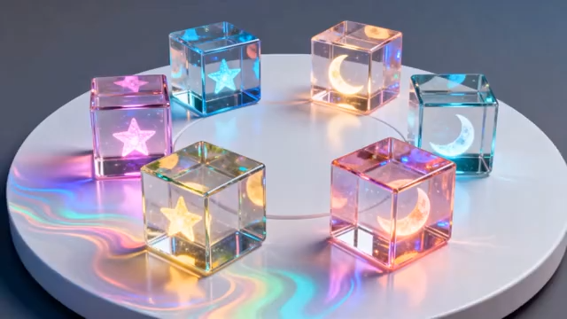 发光星星月亮透明立方体摆件3664#横屏 