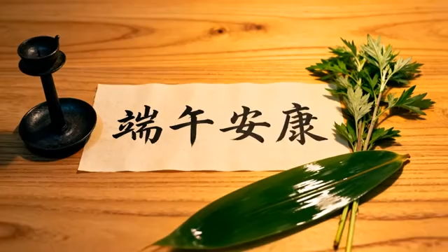 端午安康书法字与艾草粽叶3442#横屏 