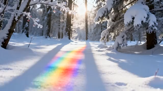 冬日森林雪地彩虹光影3676#横