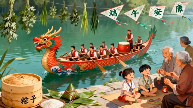 端午节龙舟粽子场景素材2939#横