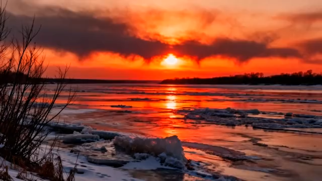 冬季河流夕阳美景1787#横屏 