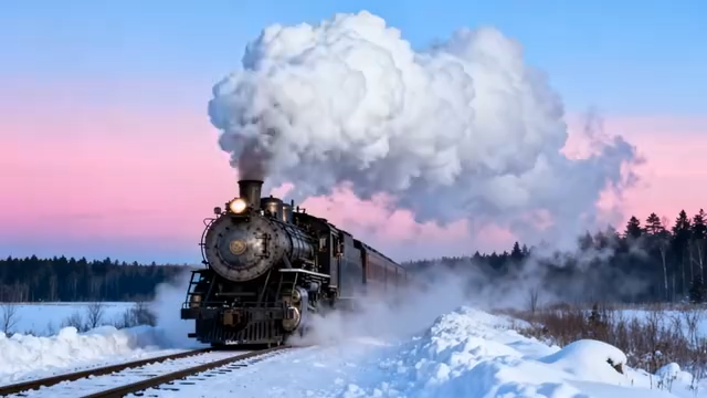 冬季森林中行驶的蒸汽火车880#横屏 