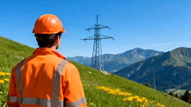 电力工程师眺望输电塔3356#横