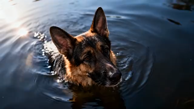 德国牧羊犬水中游泳画面1406#横屏 