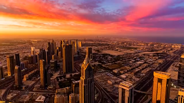 迪拜城市天际线黄昏全景4349#横