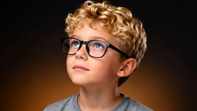 戴眼镜卷发男孩抬头特写458#横