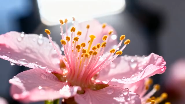 带水珠的粉色花朵特写5191#横屏 