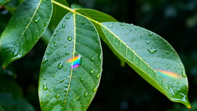 带水珠的绿色树叶特写722#横屏 