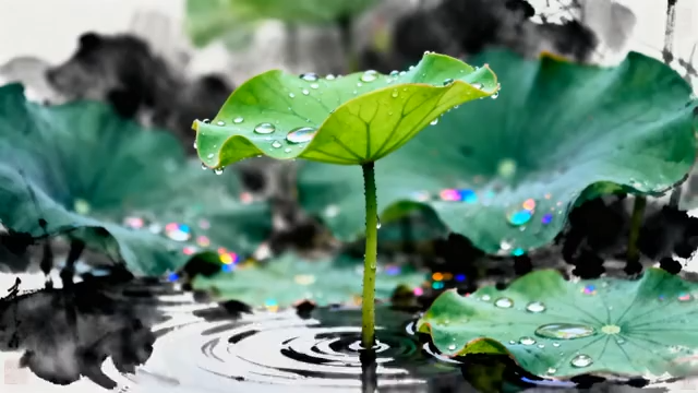 带水珠的荷叶特写(1)4136#横