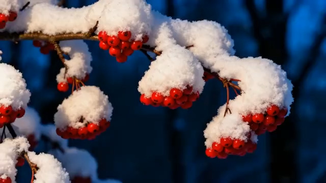  雪覆红果冬枝特写2615#横屏 	 
