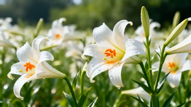 带露珠的白色百合花素材4214#横