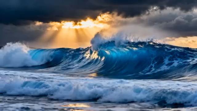 大海汹涌海浪逆光景象5418#横