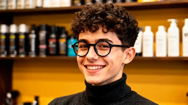  眼镜男自信微笑特写2742#横屏 	 