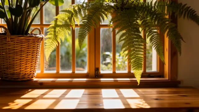 窗边竹篮绿植阳光洒落场景539#横