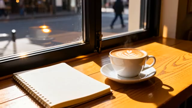 窗边咖啡与笔记本素材1965#横屏 