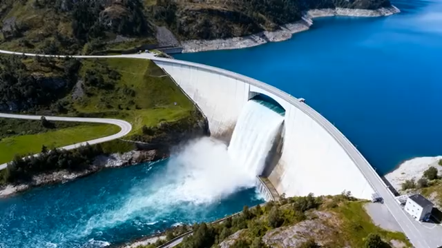 大坝泄洪自然风光航拍素材4366#横