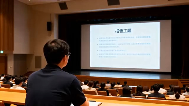  演讲者在报告厅做报告2749#横屏 	 