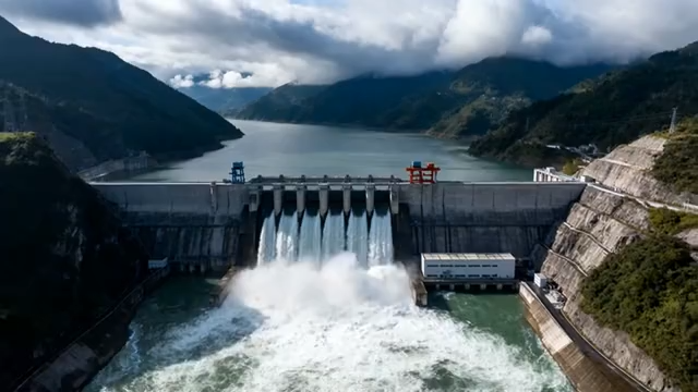 大坝泄洪俯瞰全景3905#横