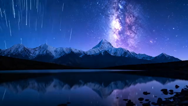  星空银河下的雪山湖泊2570#横屏 	 