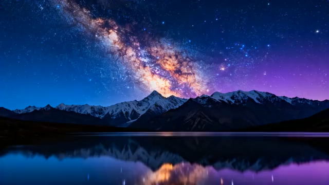  星空银河雪山湖泊夜景2571#横屏 	 