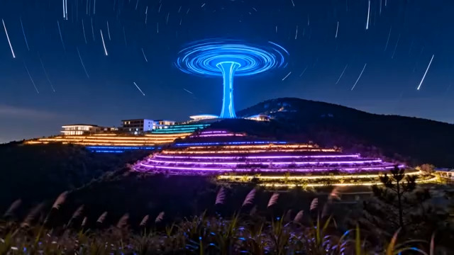  星空下的七彩塔光2558#横屏 	 -