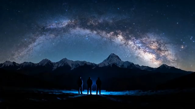  星空下的雪山剪影2564#横屏 	 