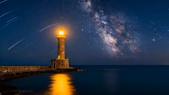  星空下的灯塔夜景2551#横屏 	 -
