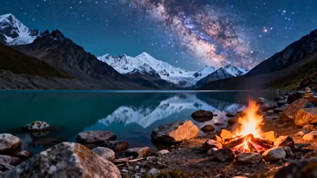  星空下的篝火湖畔2553#横屏 