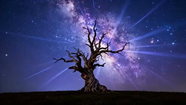  星空下的枯树剪影2557#横屏 	 
