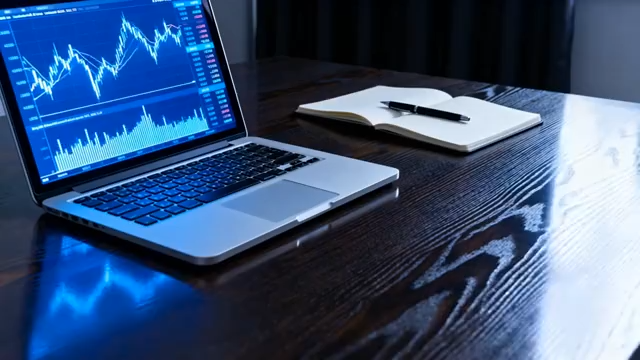 笔记本电脑显示金融图表画面331#横