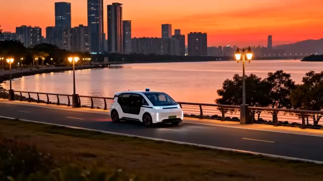  夕阳下的自动驾驶汽车2409#横屏 	 -