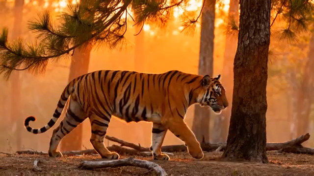  夕阳下的老虎漫步2392#横屏 	 